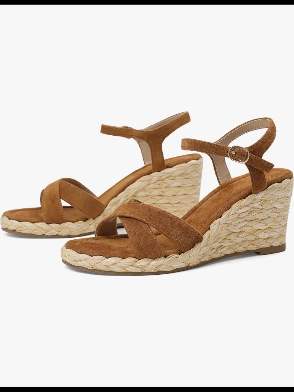 Women's Suede Tan Espadrille Wedge Sandals Size 7 - Brand New In Box!